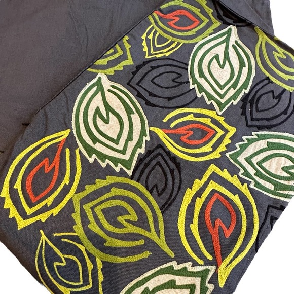 Crate and Barrel Other - CRATE and Barrel Dumont PIllow Shams Embroidered Leaves Grey Green SET 2
